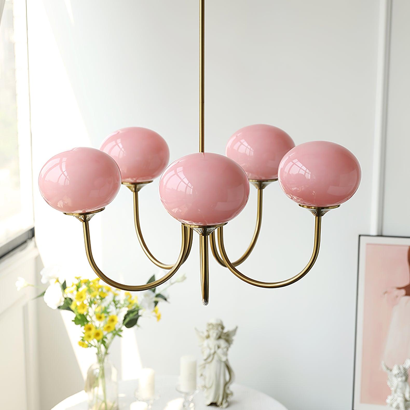 Alora Marshmallow Chandelier With Pink Glass Shades - OpalDwell