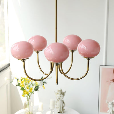 Alora Marshmallow Chandelier With Pink Glass Shades - OpalDwell