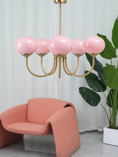 Alora Marshmallow Chandelier With Pink Glass Shades - OpalDwell
