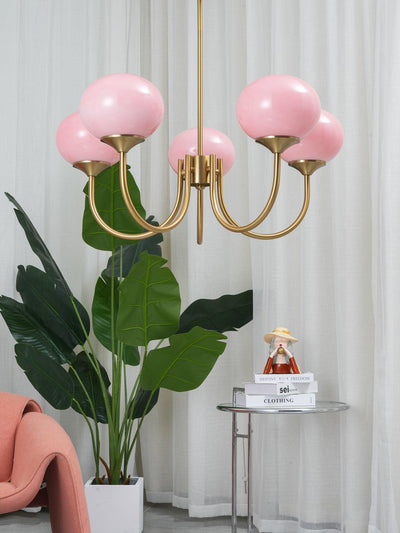 Alora Marshmallow Chandelier With Pink Glass Shades - OpalDwell