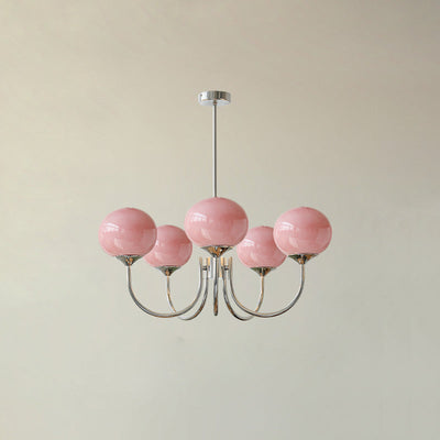 Alora Marshmallow Chandelier With Pink Glass Shades - OpalDwell