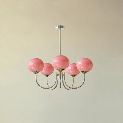 Alora Marshmallow Chandelier With Pink Glass Shades - OpalDwell