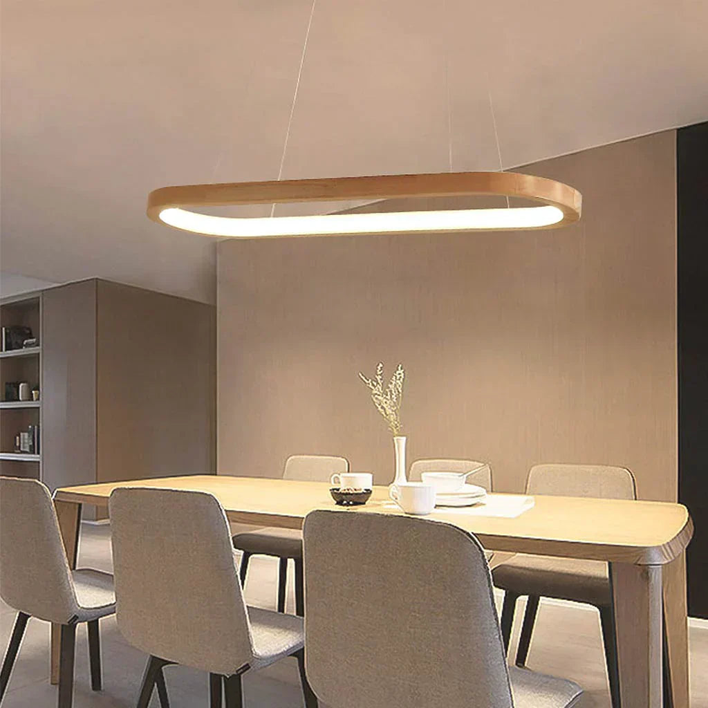 Varela Minimalist Wooden LED Pendant, Dimmable Dining Light - OpalDwell