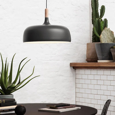 Kirra Nordic Black Pendant Light with Wood Accent Lamp - OpalDwell