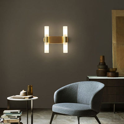 Solara Brushed Gold Wall Sconce With Frosted Glass Diffuser LED - OpalDwell