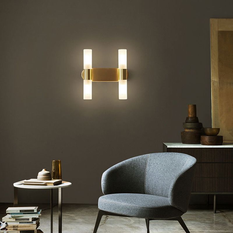 Solara Brushed Gold Wall Sconce With Frosted Glass Diffuser LED - OpalDwell