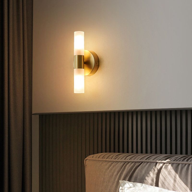 Solara Brushed Gold Wall Sconce With Frosted Glass Diffuser LED - OpalDwell