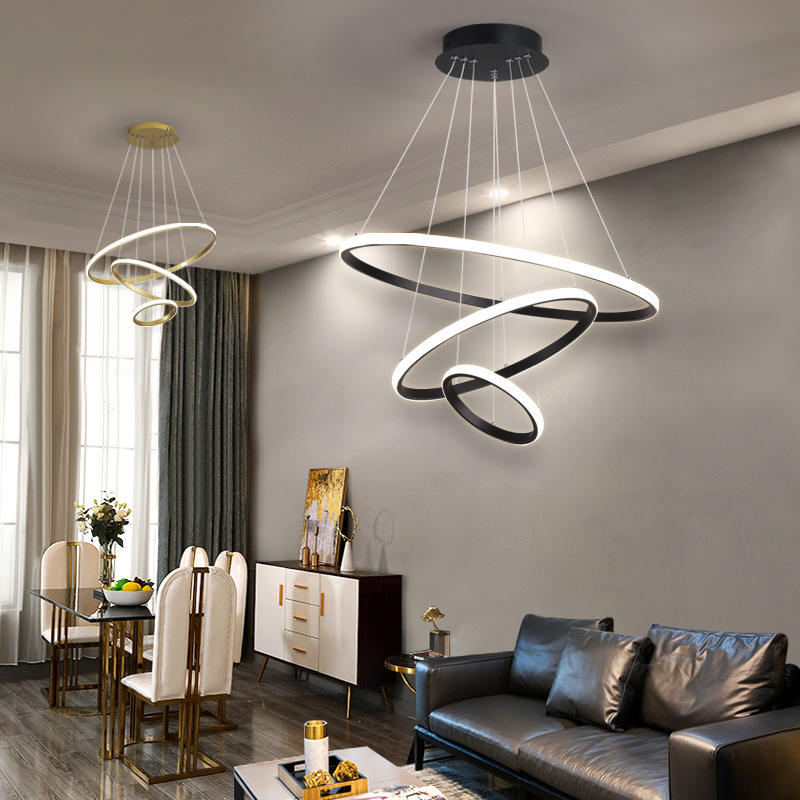 Virell Spiral LED Chandelier Modern Ceiling Light With Circular Rings - OpalDwell