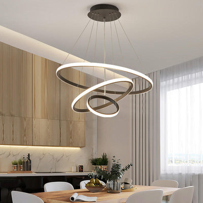 Virell Spiral LED Chandelier Modern Ceiling Light With Circular Rings - OpalDwell