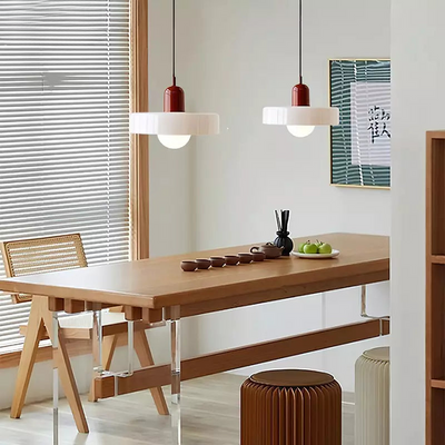 Lunaro Crimson Retro Pendant Light Featuring White Ribbed Diffuser - OpalDwell