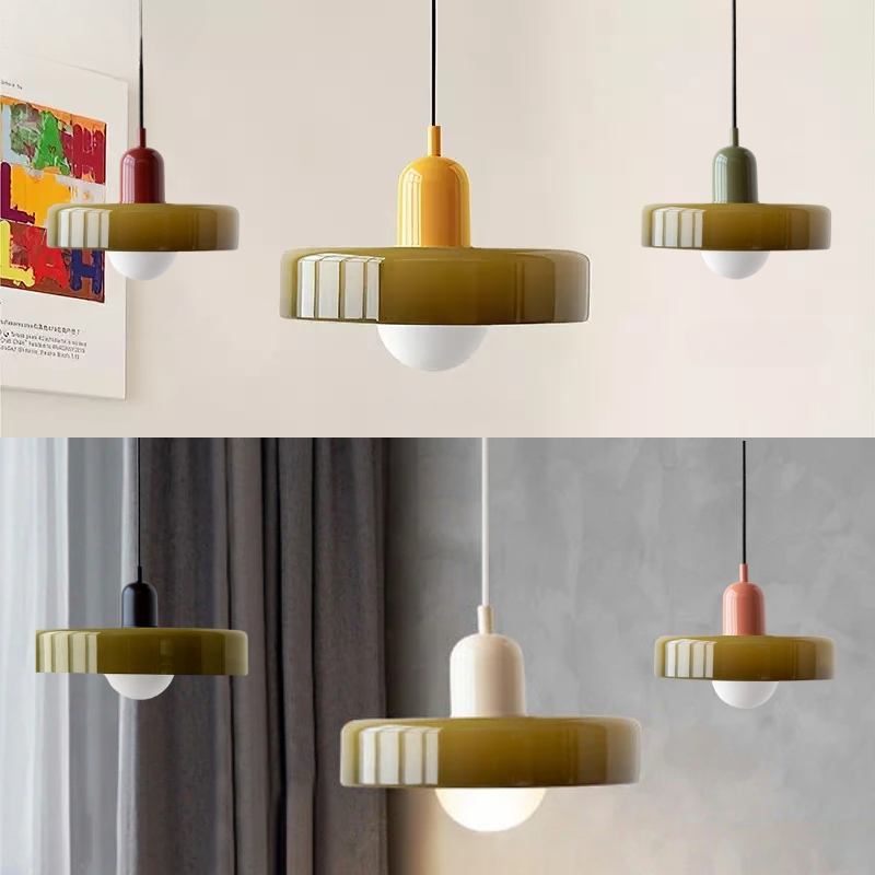 Lunaro Crimson Retro Pendant Light Featuring White Ribbed Diffuser - OpalDwell