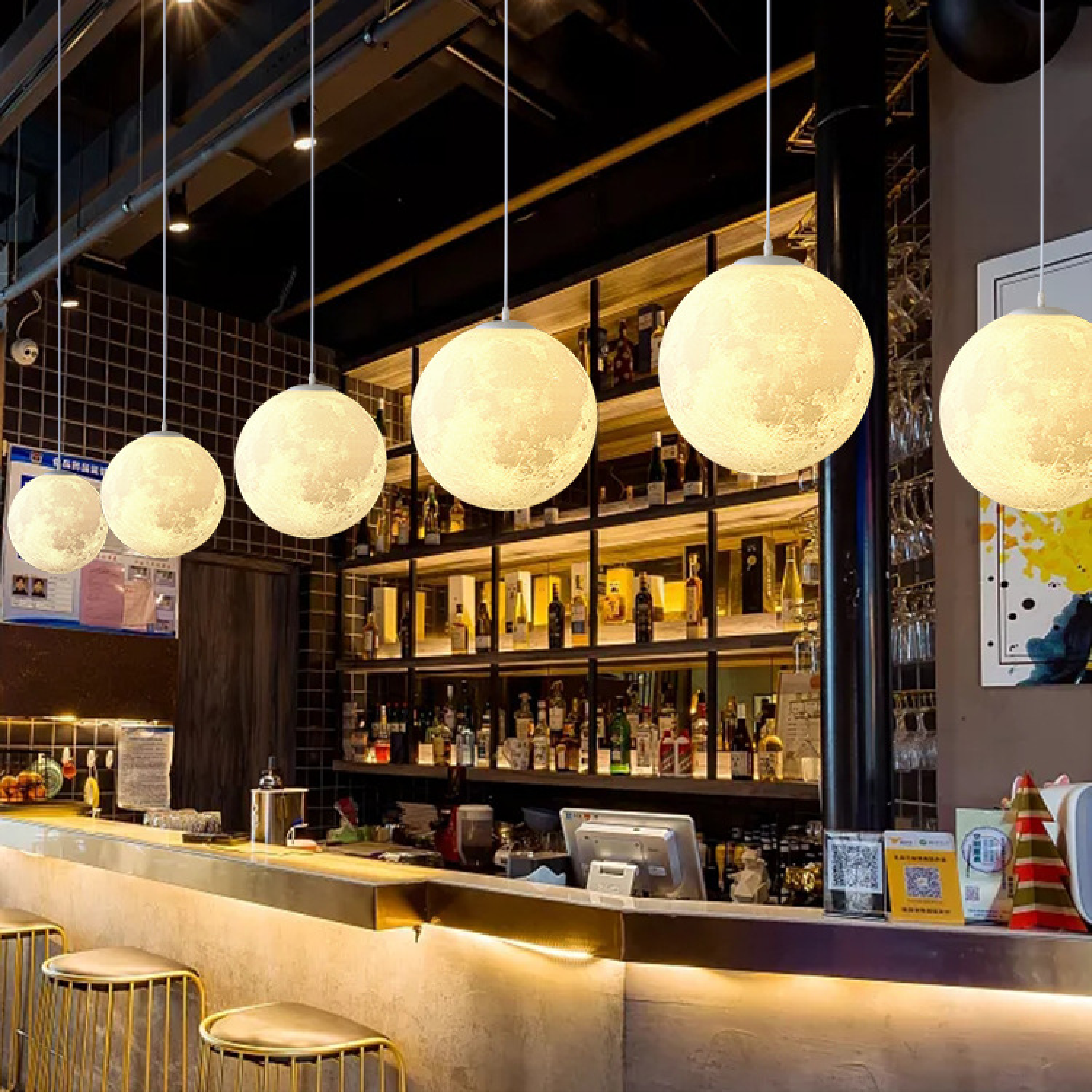 LunaWeave Moon Pattern Pendant Light In Bamboo Shade OpalDwell