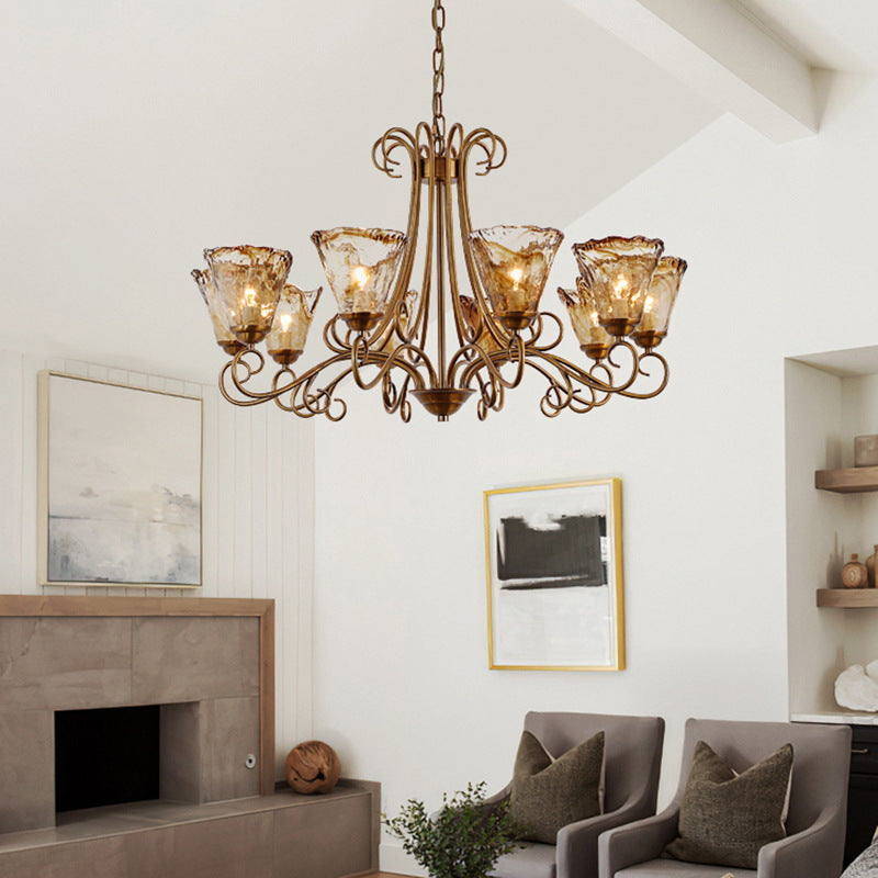 Vintage Brass Glass Chandelier, Classic Ceiling Light For Living And Dining Rooms OpalDwell