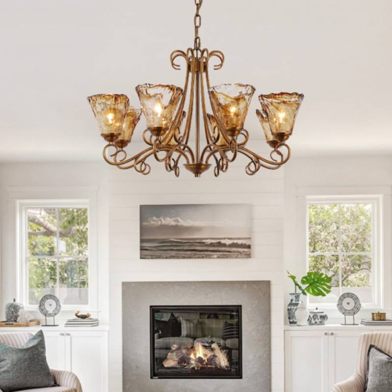 Vintage Brass Glass Chandelier, Classic Ceiling Light For Living And Dining Rooms OpalDwell