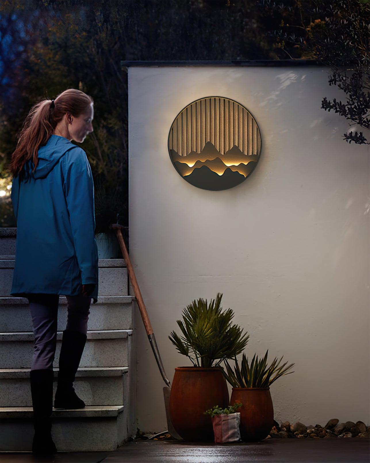 Cairncrest Outdoor Wall Lamp With Elegant Mountain Motifs - OpalDwell
