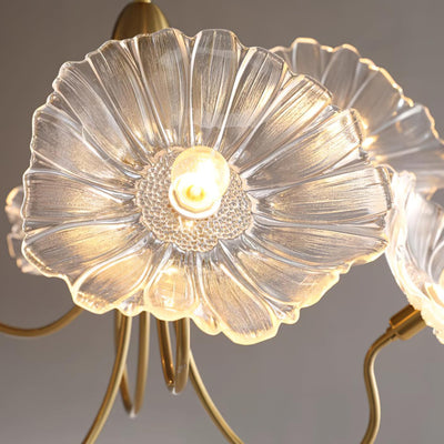 Lyria Glass Flower Chandelier With Frosted Leaf Bloom Light - OpalDwell