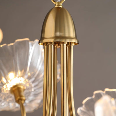 Lyria Glass Flower Chandelier With Frosted Leaf Bloom Light - OpalDwell