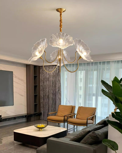 Lyria Glass Flower Chandelier With Frosted Leaf Bloom Light - OpalDwell