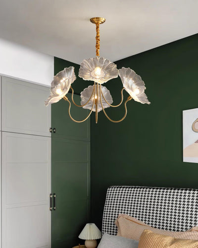 Lyria Glass Flower Chandelier With Frosted Leaf Bloom Light - OpalDwell