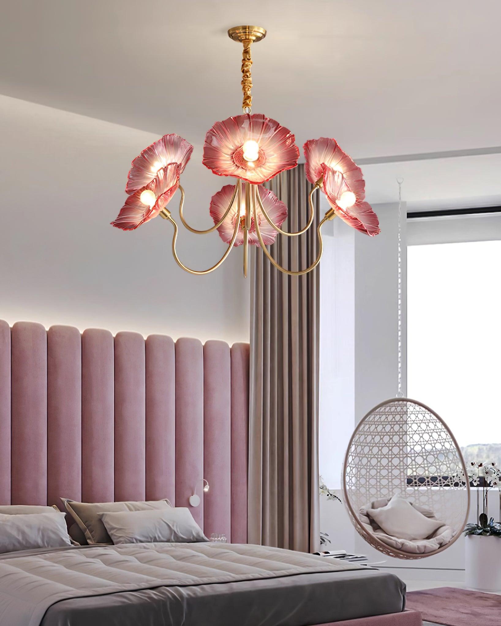 Lyria Glass Flower Chandelier With Frosted Leaf Bloom Light - OpalDwell