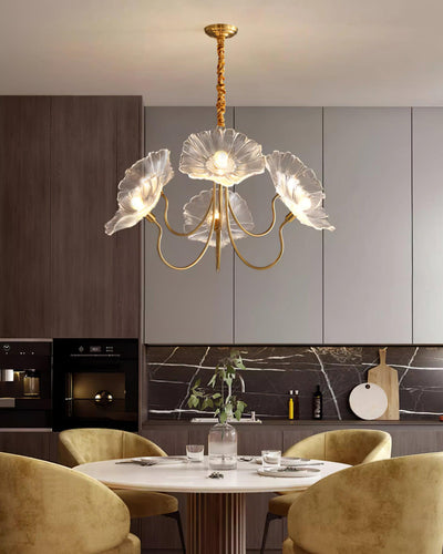 Lyria Glass Flower Chandelier With Frosted Leaf Bloom Light - OpalDwell