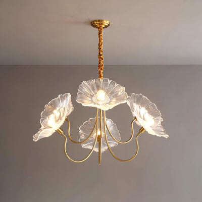 Lyria Glass Flower Chandelier With Frosted Leaf Bloom Light - OpalDwell