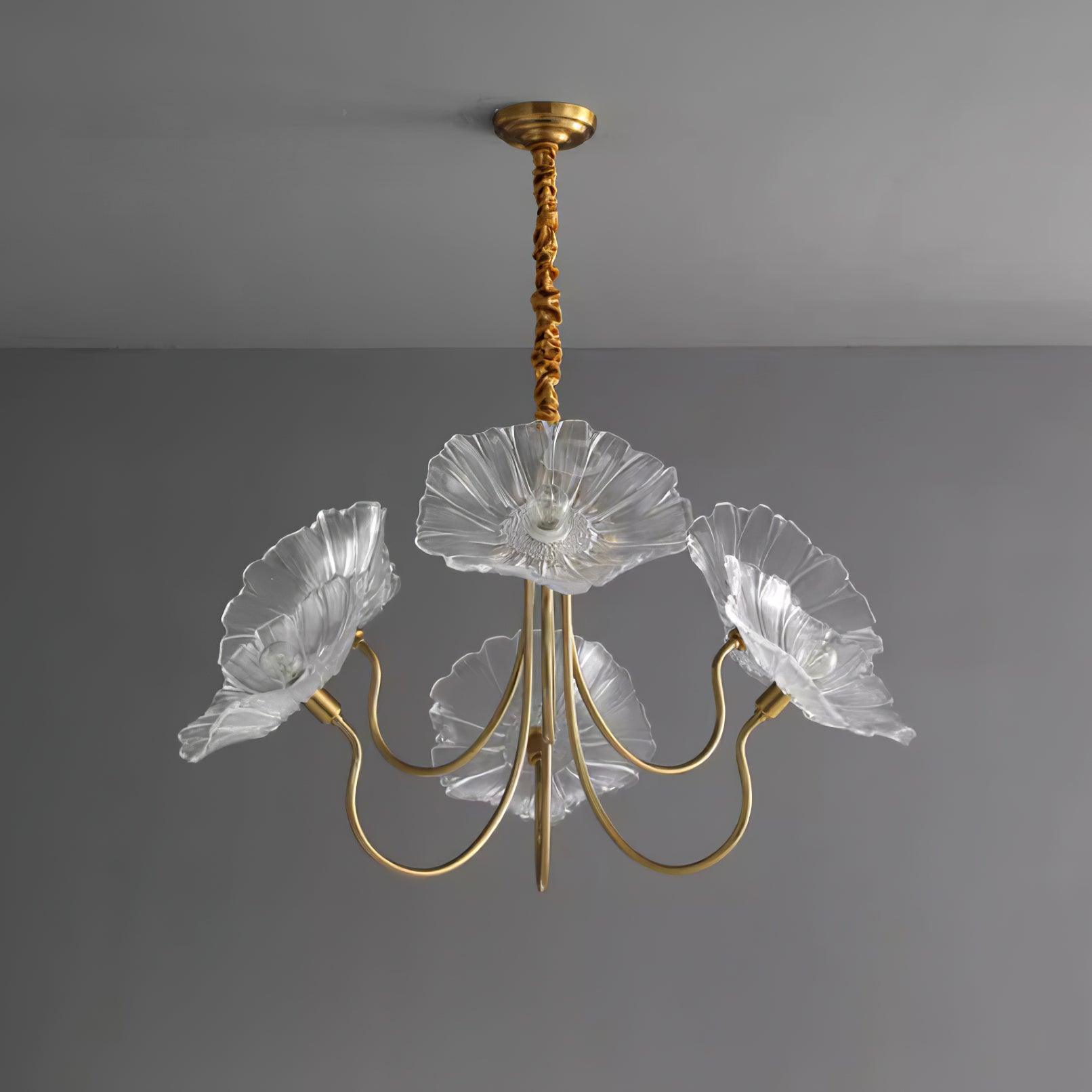 Lyria Glass Flower Chandelier With Frosted Leaf Bloom Light - OpalDwell