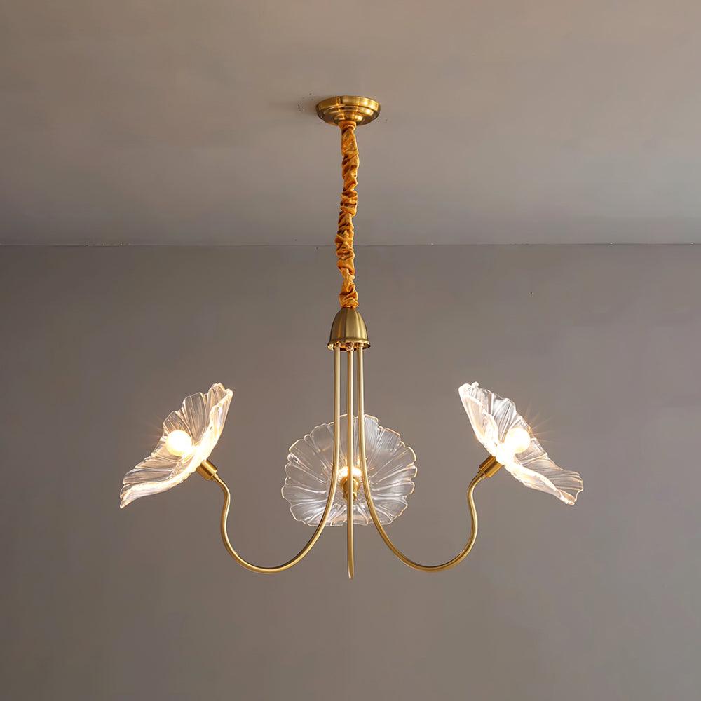 Lyria Glass Flower Chandelier With Frosted Leaf Bloom Light - OpalDwell