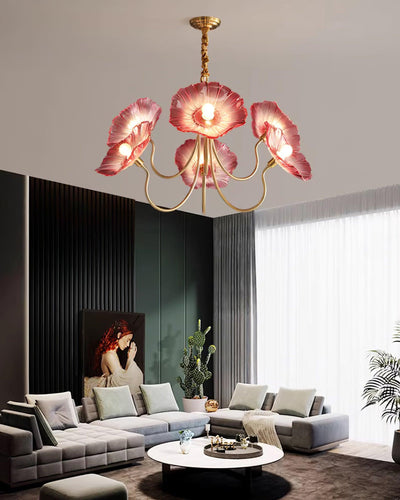Lyria Glass Flower Chandelier With Frosted Leaf Bloom Light - OpalDwell
