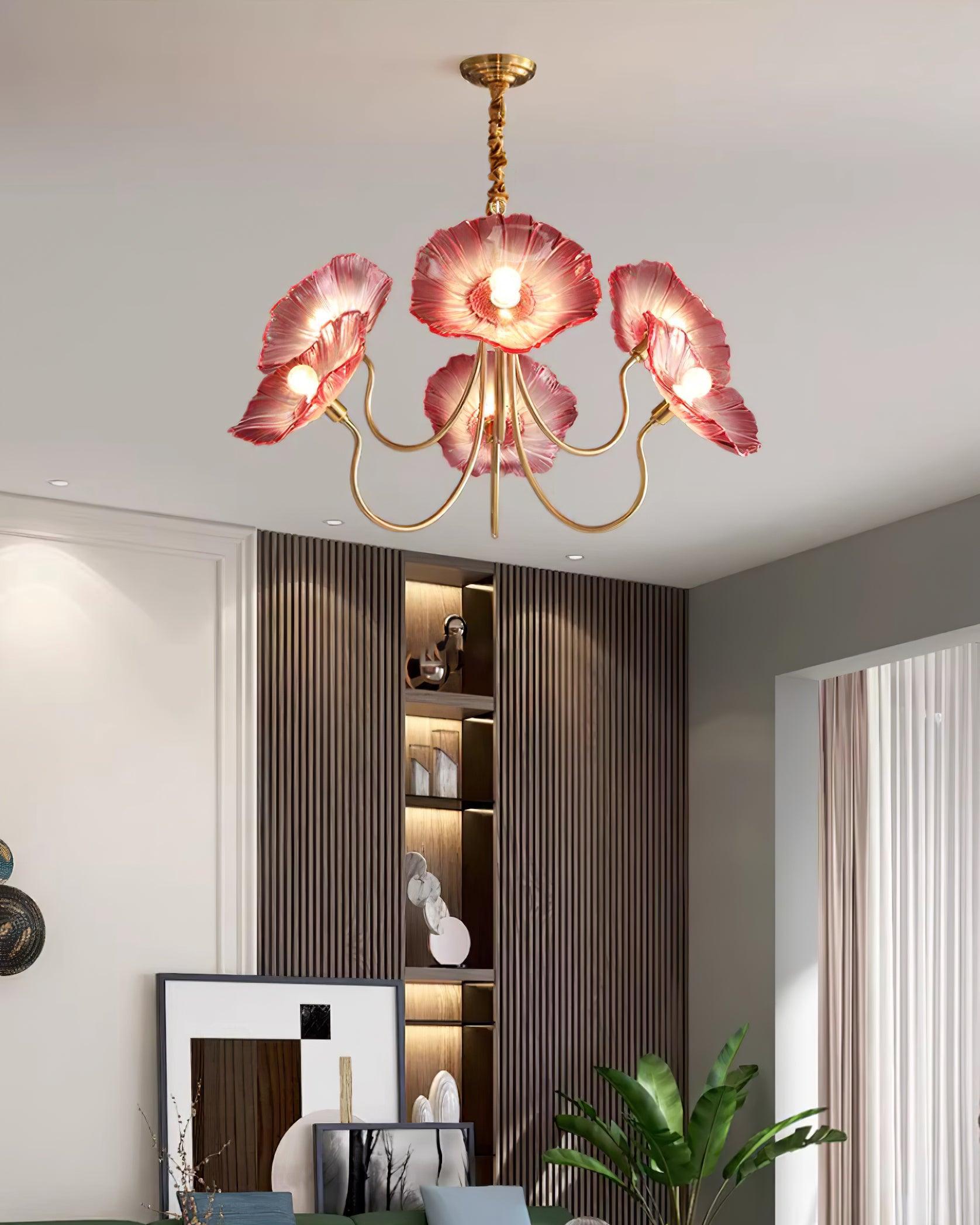 Lyria Glass Flower Chandelier With Frosted Leaf Bloom Light - OpalDwell