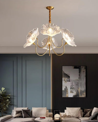 Lyria Glass Flower Chandelier With Frosted Leaf Bloom Light - OpalDwell
