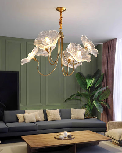 Lyria Glass Flower Chandelier With Frosted Leaf Bloom Light - OpalDwell