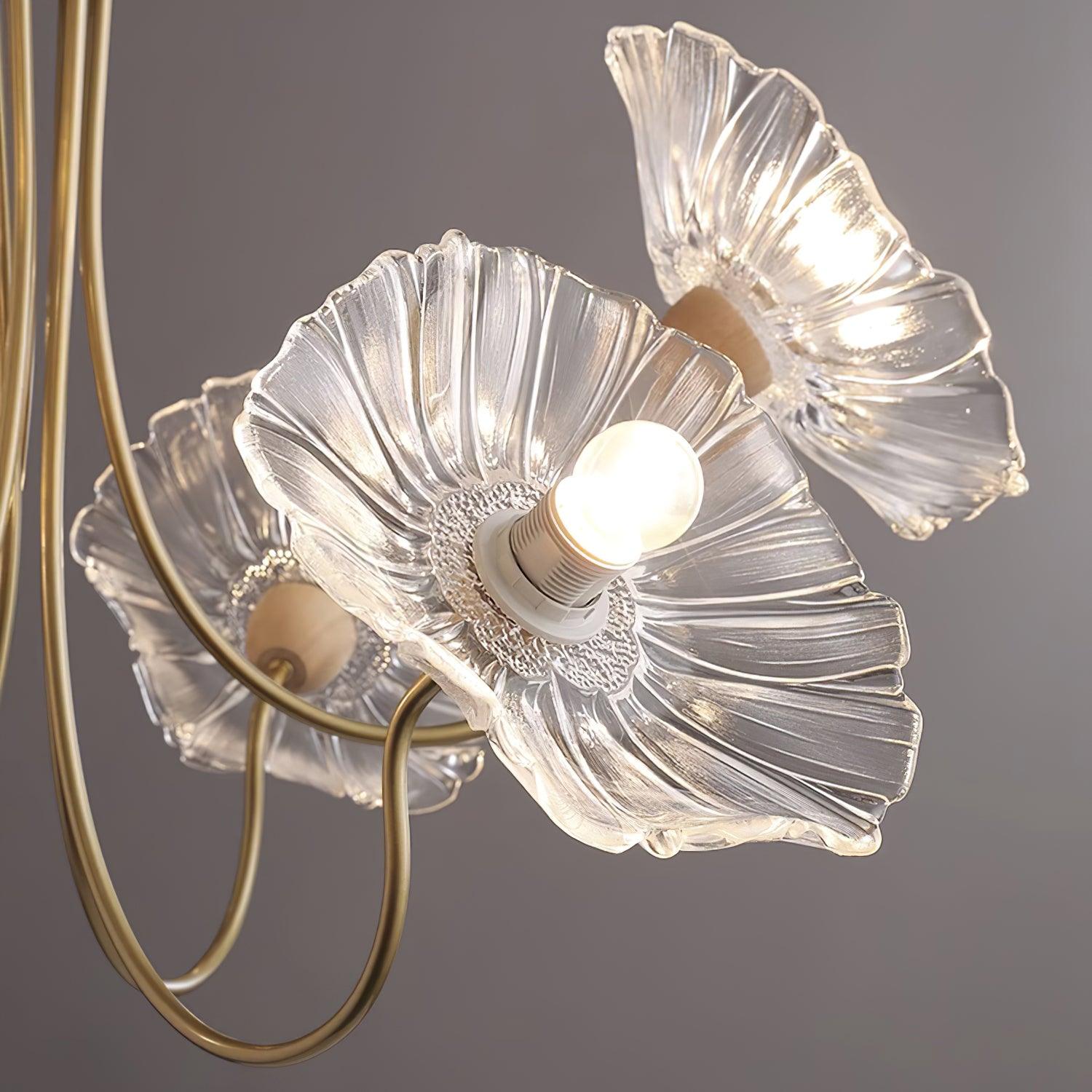 Lyria Glass Flower Chandelier With Frosted Leaf Bloom Light - OpalDwell