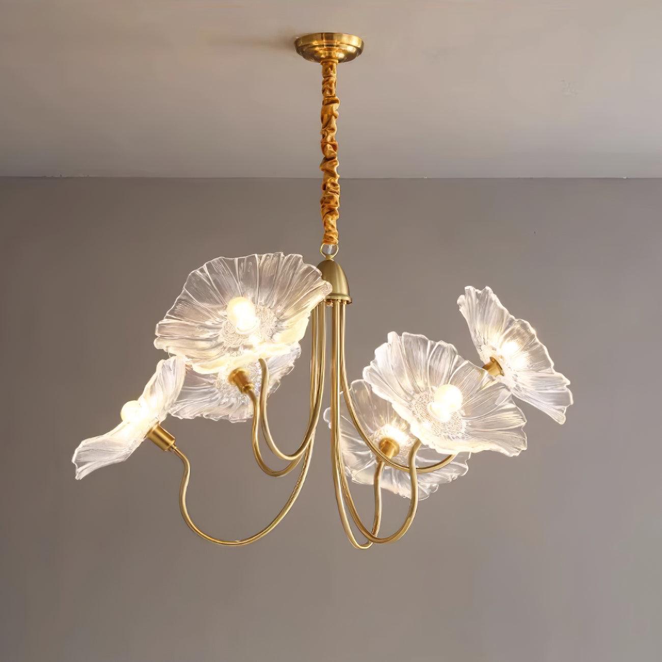 Lyria Glass Flower Chandelier With Frosted Leaf Bloom Light - OpalDwell