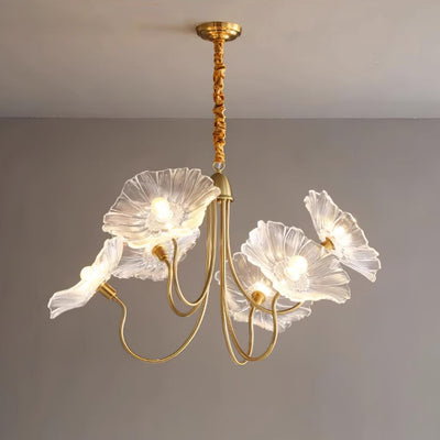 Lyria Glass Flower Chandelier With Frosted Leaf Bloom Light - OpalDwell