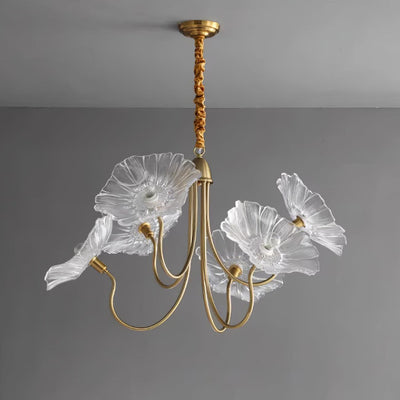 Lyria Glass Flower Chandelier With Frosted Leaf Bloom Light - OpalDwell