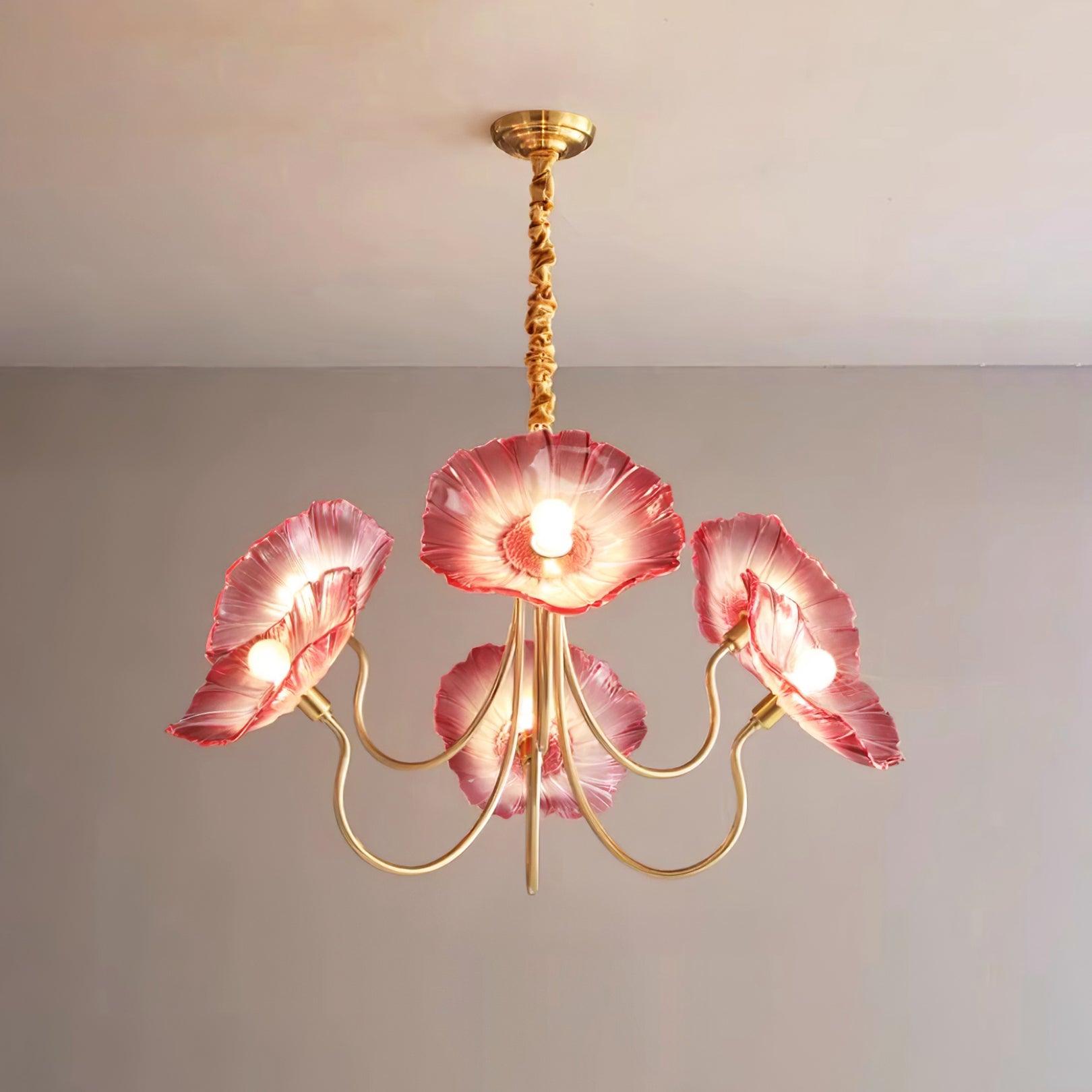 Lyria Glass Flower Chandelier With Frosted Leaf Bloom Light - OpalDwell