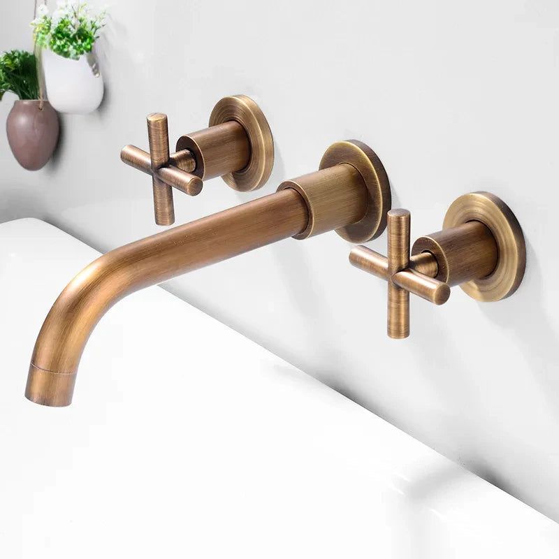 Lorien Brass Wall Faucet With Dual Handles Vintage-Style OpalDwell
