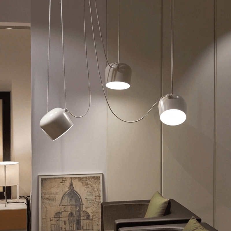 LumaDrum Pendant Light With Cable-Driven Bulb Fixture OpalDwell