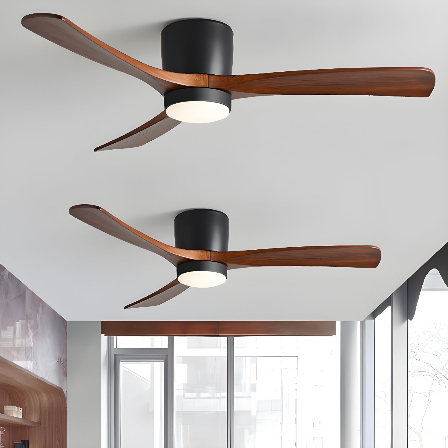 Everwood Nordic Wood Ceiling Fan Light 42 and 48 Inch LED Fixture OpalDwell