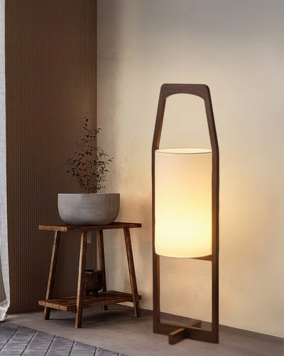HikariZen Floor Lamp, Japanese Wood, Retro Zen Glow OpalDwell