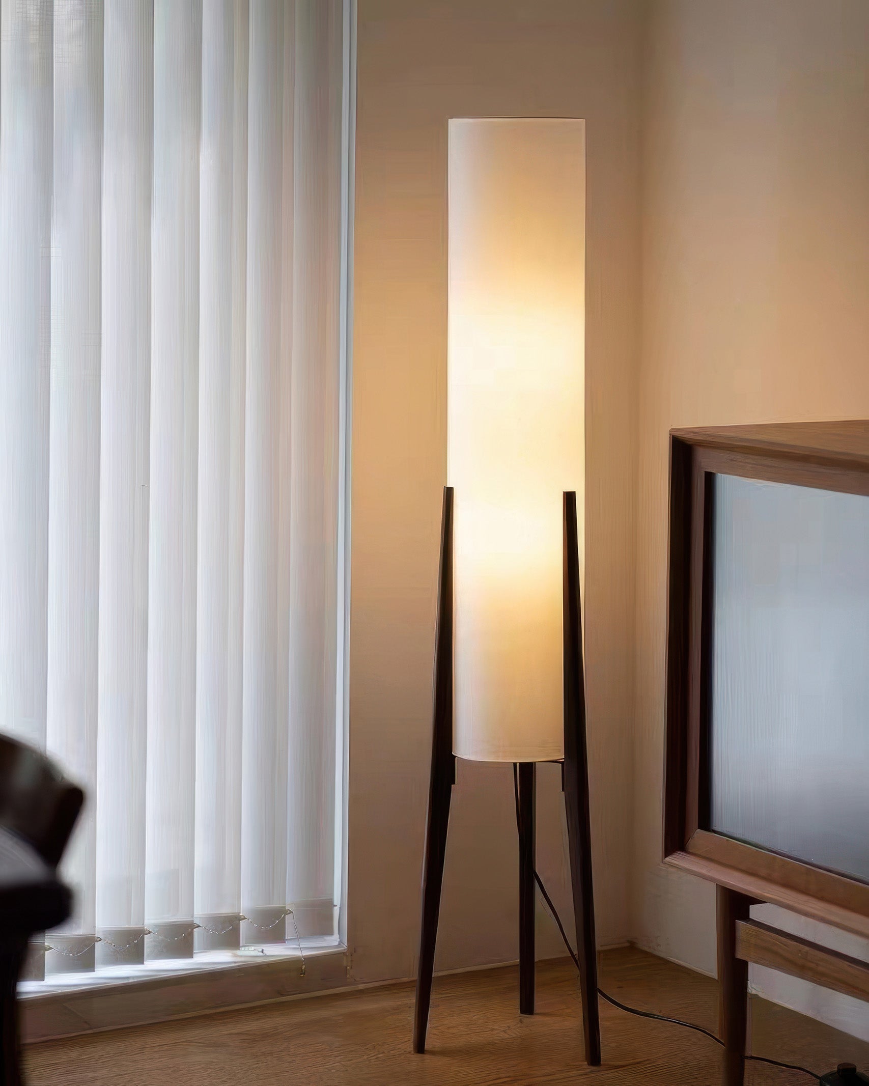 NovaOak Walnut Floor Lamp Solid Wood With Fabric Shade OpalDwell