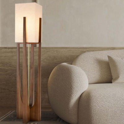 Caelum Solid Walnut Floor Lamp With Linen Shade for Living Rooms OpalDwell