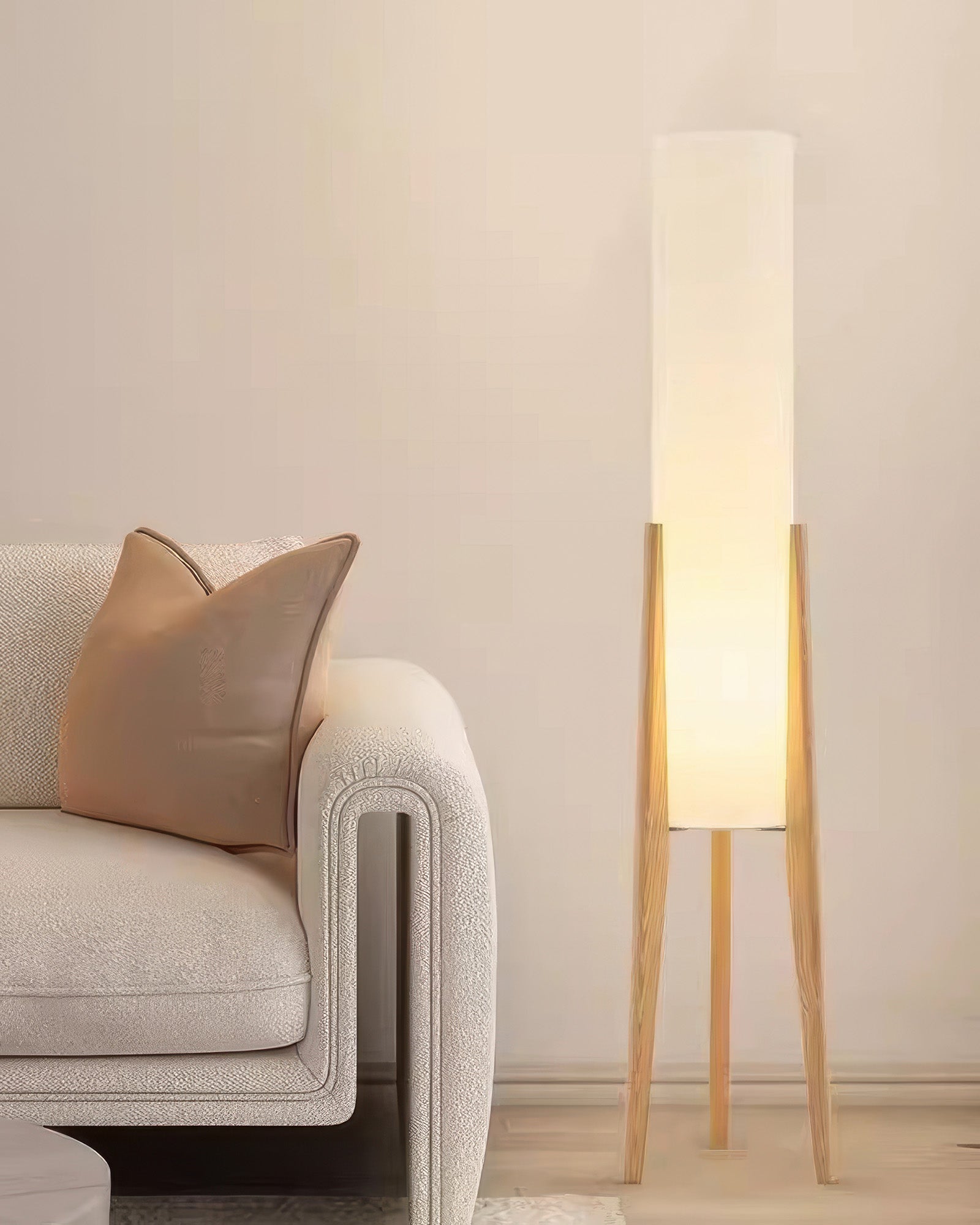 NovaOak Walnut Floor Lamp Solid Wood With Fabric Shade OpalDwell