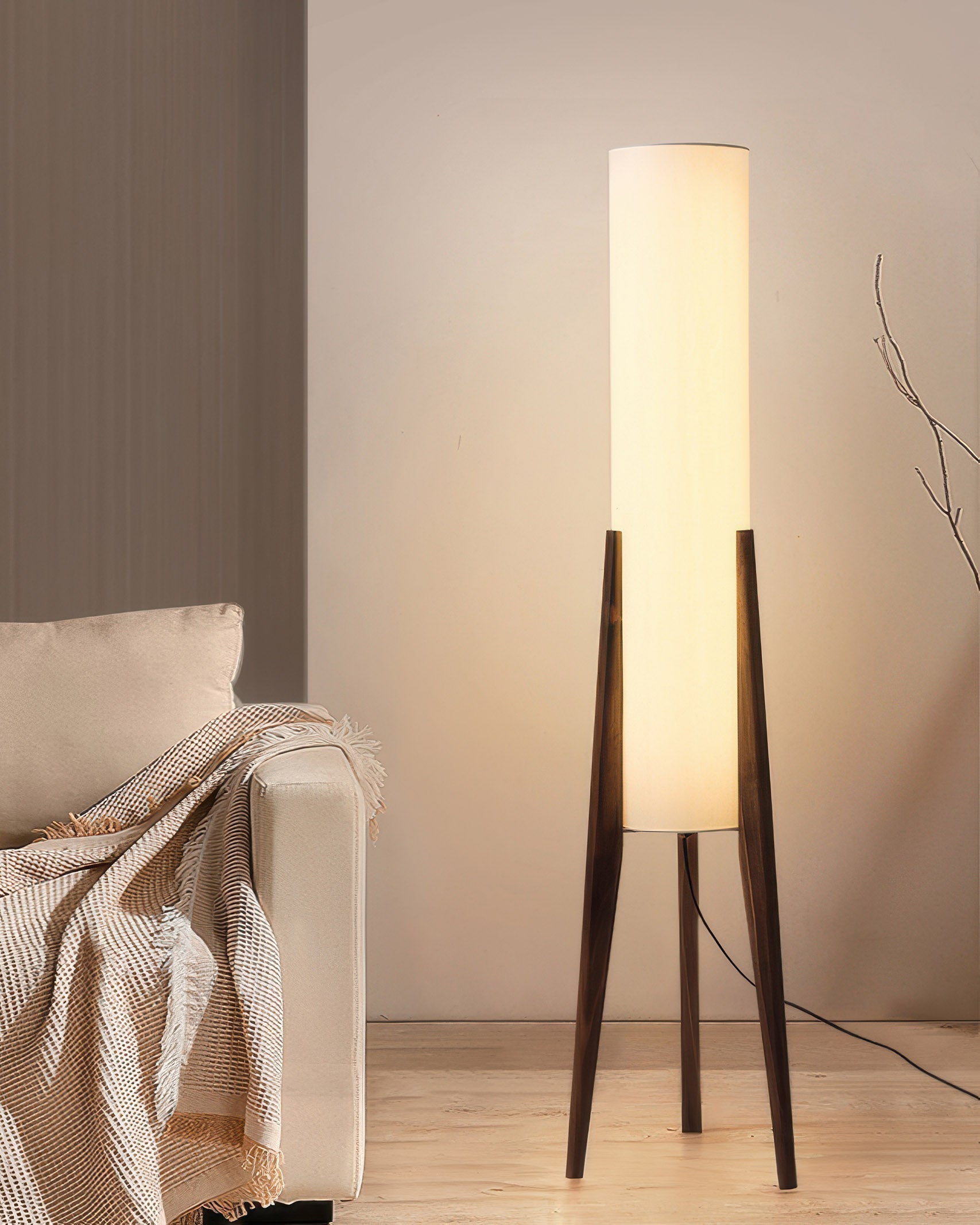 NovaOak Walnut Floor Lamp Solid Wood With Fabric Shade OpalDwell