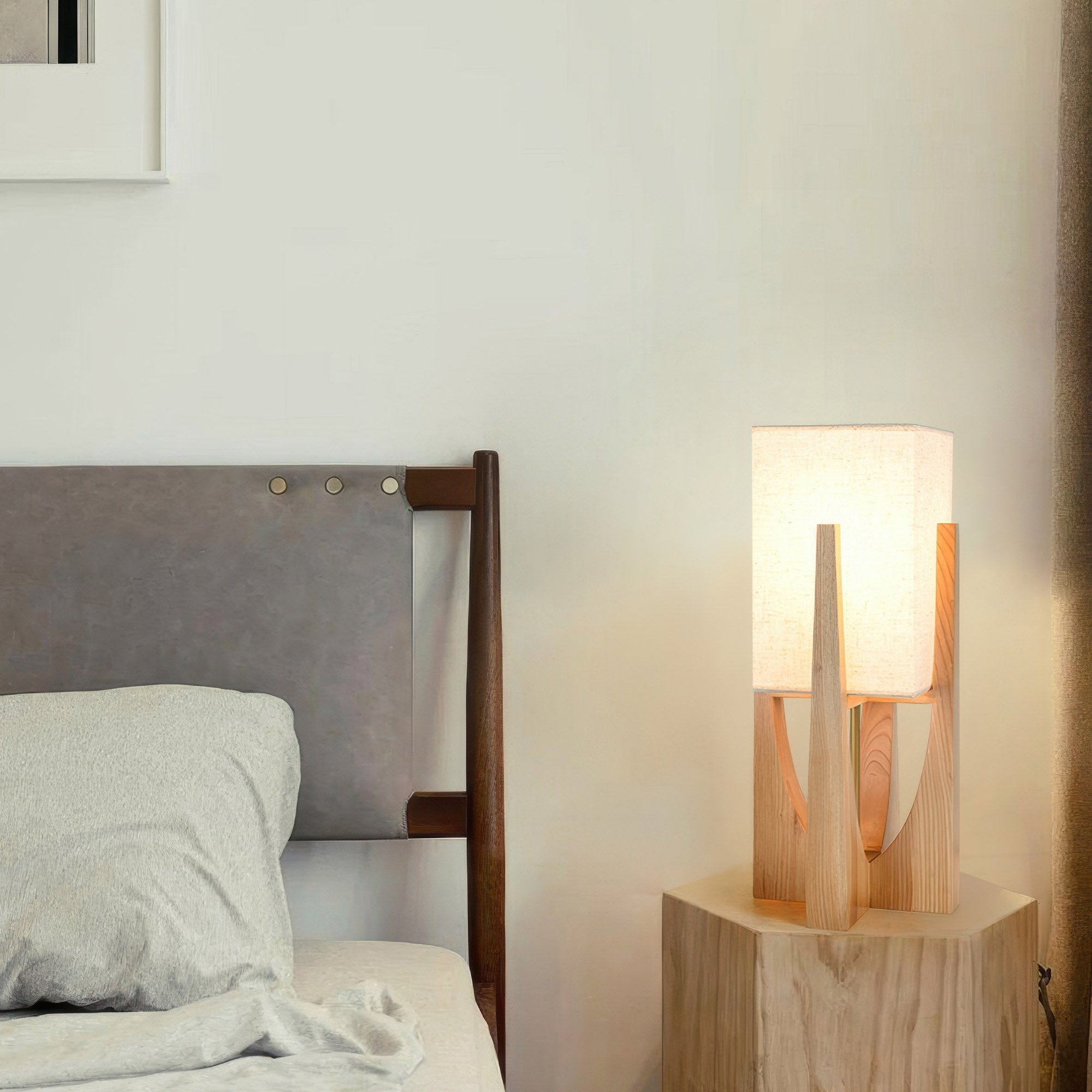 Caelum Solid Walnut Floor Lamp With Linen Shade for Living Rooms OpalDwell