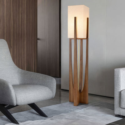 Caelum Solid Walnut Floor Lamp With Linen Shade for Living Rooms OpalDwell