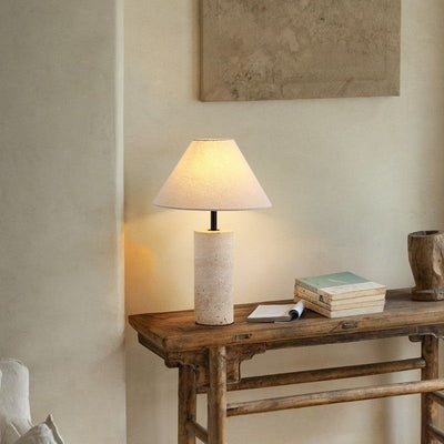 Marble And Linen Accent Table Lamp - Modern Decorative Light - OpalDwell