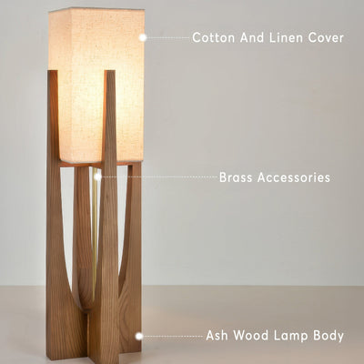 Caelum Solid Walnut Floor Lamp With Linen Shade for Living Rooms OpalDwell