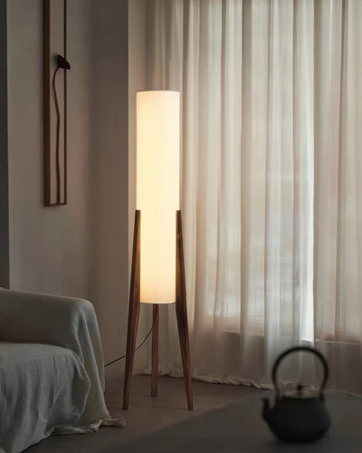 NovaOak Walnut Floor Lamp Solid Wood With Fabric Shade OpalDwell